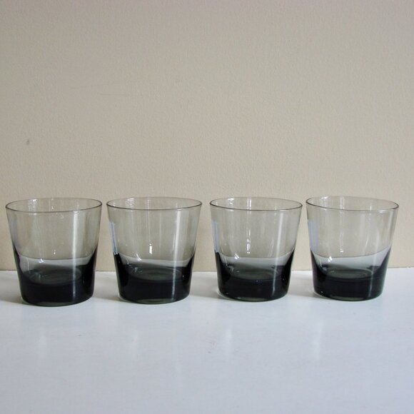 Vintage Set of 4 Bar Glasses Smoke Gray Purple Whiskey Lowball Monogrammed "W" - Picture 5 of 11